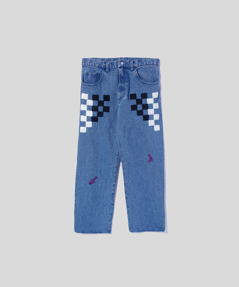 Checker Hand Embroidery Pants