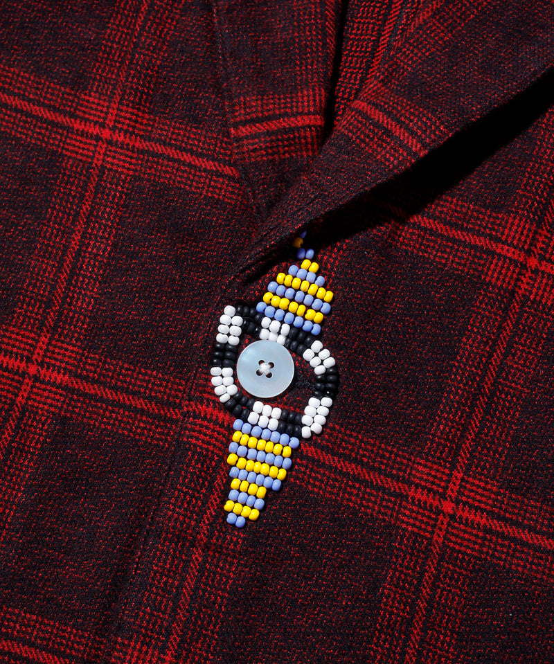 Flannel Plaid Jacket with Beading